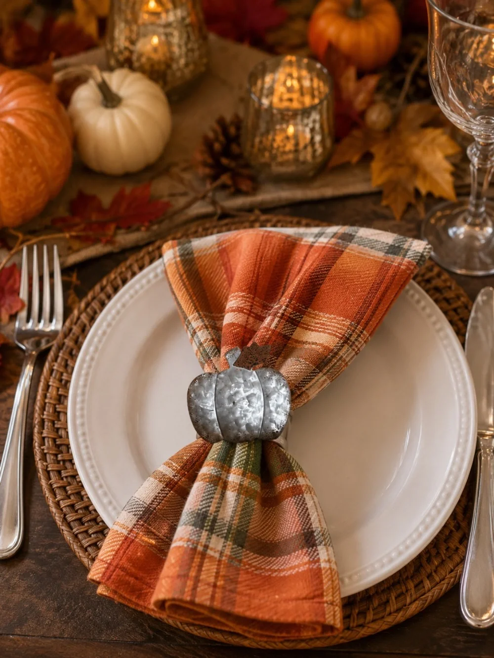 Set of 8 Rustic Galvanized Metal Pumpkin Napkin Rings Holders